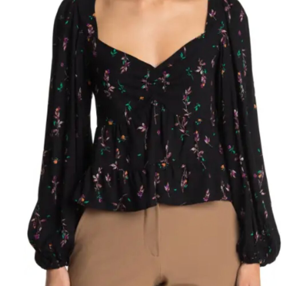 AFRM Noir Rose Garden Black Floral Ruched Balloon Sleeve